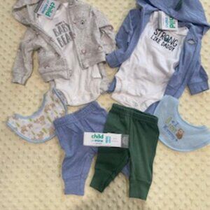NWT Newborn Carter's (2) 3-piece outfits, 2 pants and 2 bibs #101